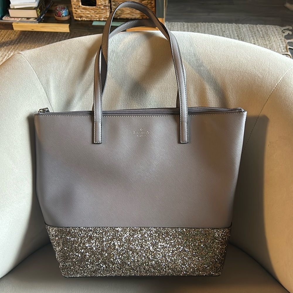 Kate Spade Gray Greta Tote with Glitter